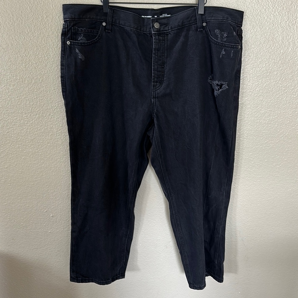 Old Navy Black High Rise Slouchy Straight Distressed Jeans Size 20